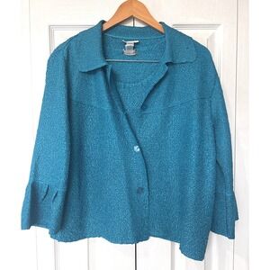 Rafael Womens Teal Blue Popcorn Texture 2 Piece Set Jacket Tank Top Medium